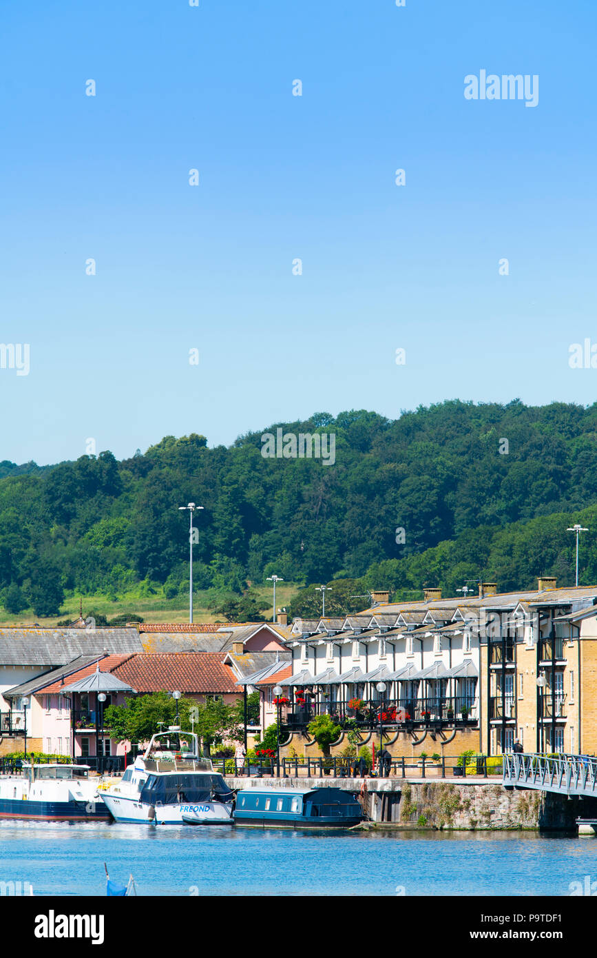 Houses overlooking the harbourside dock area of Hotwells in Bristol on a sunny summer day. Stock Photo