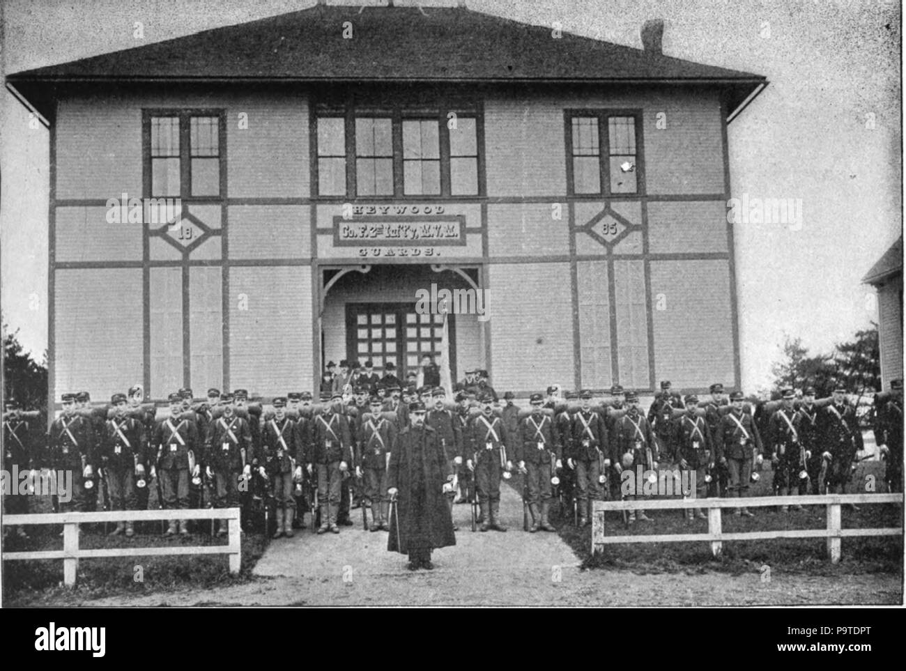 341 Company F (Gardner) Heywood Guards 2nd Infantry Regiment Massachusetts Volunteer Militia Leaving Armory 1898 Spanish–American War Stock Photo