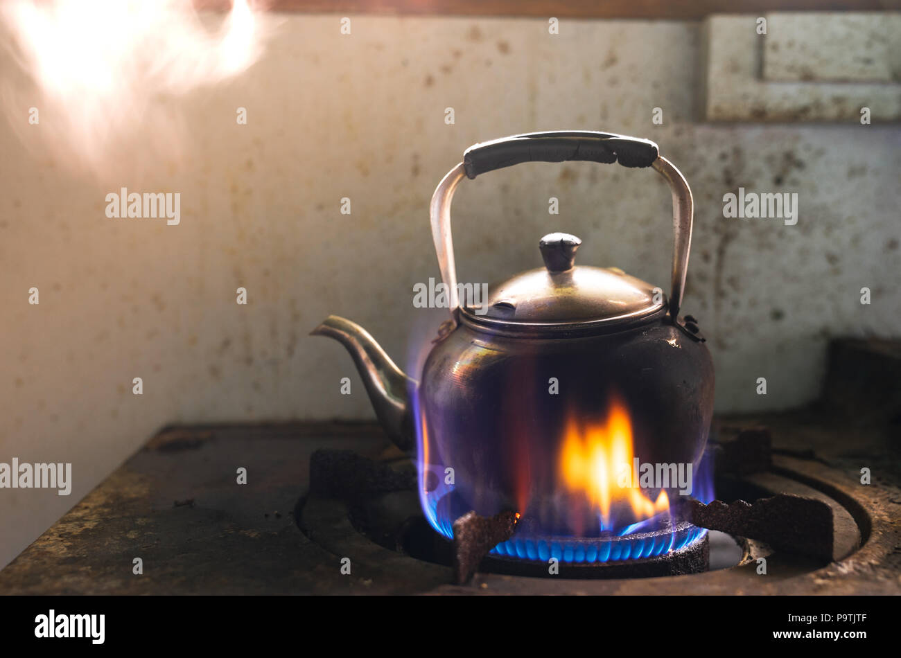 Kettle Boiling Water Kettle Boils Gas Stove Kettle Whistles Gas Stock Photo  by ©pit84@bk.ru 254008860