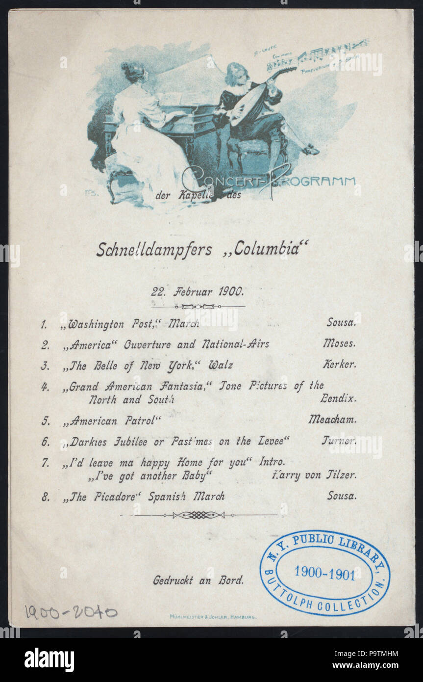 181 BANQUET IN HONOR OF GEORGE WASHINGTON'S BIRTHDAY (held by) HAMBURG-AMERIKA LINIE (at) SCHNELLDAMPFER COLUMBIA (SS;) (NYPL Hades-272928-4000008280) Stock Photo