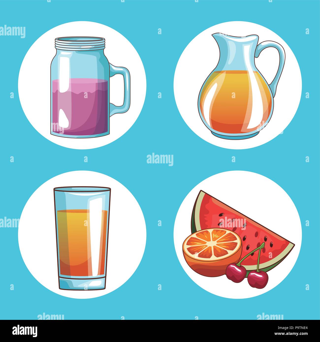 Set of natural juice round icons collection vector illustration graphic