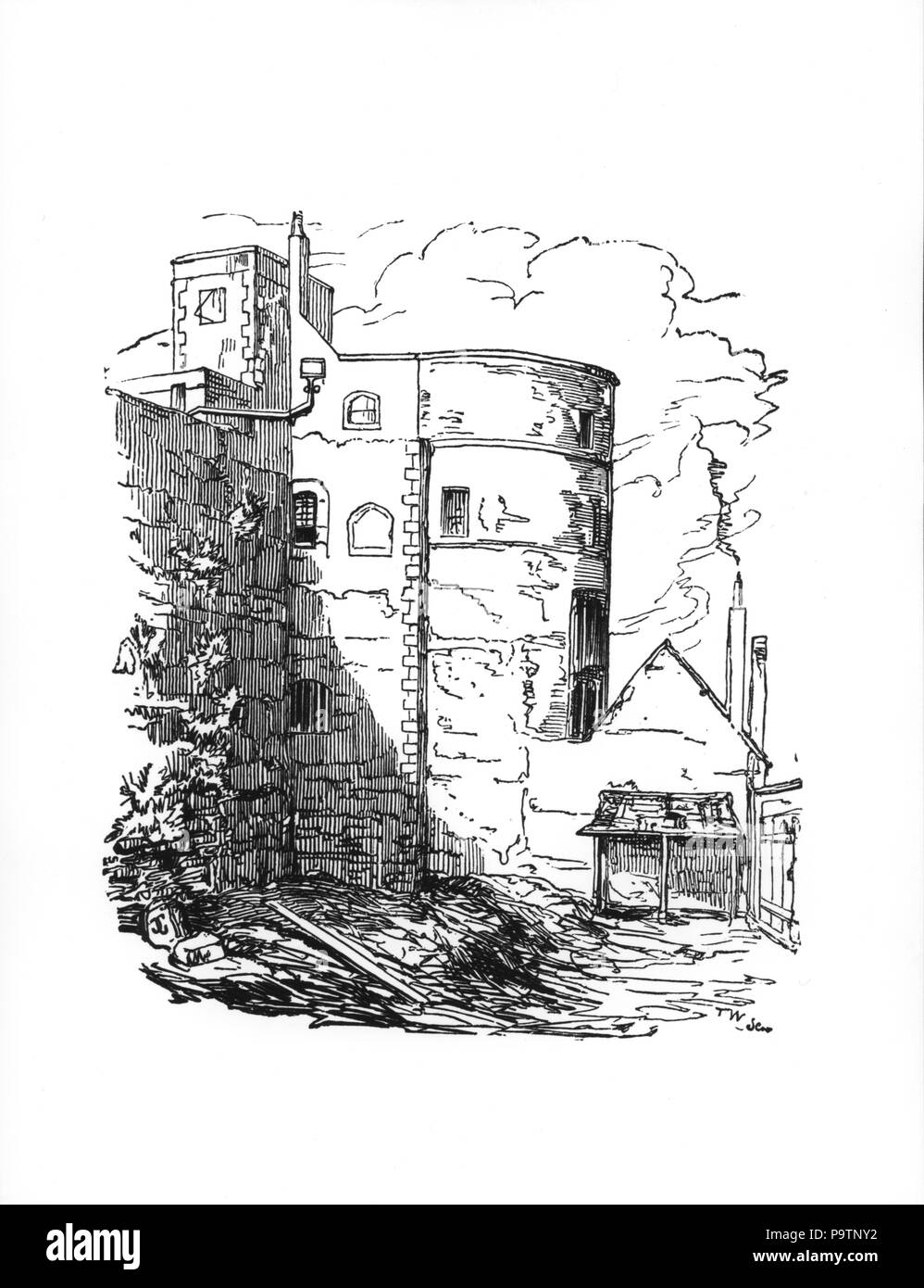 Engraving by George Cruikshank showing of the Martin Tower (Jewel House). From The Tower of London / by W.H. Ainsworth (1845) Stock Photo