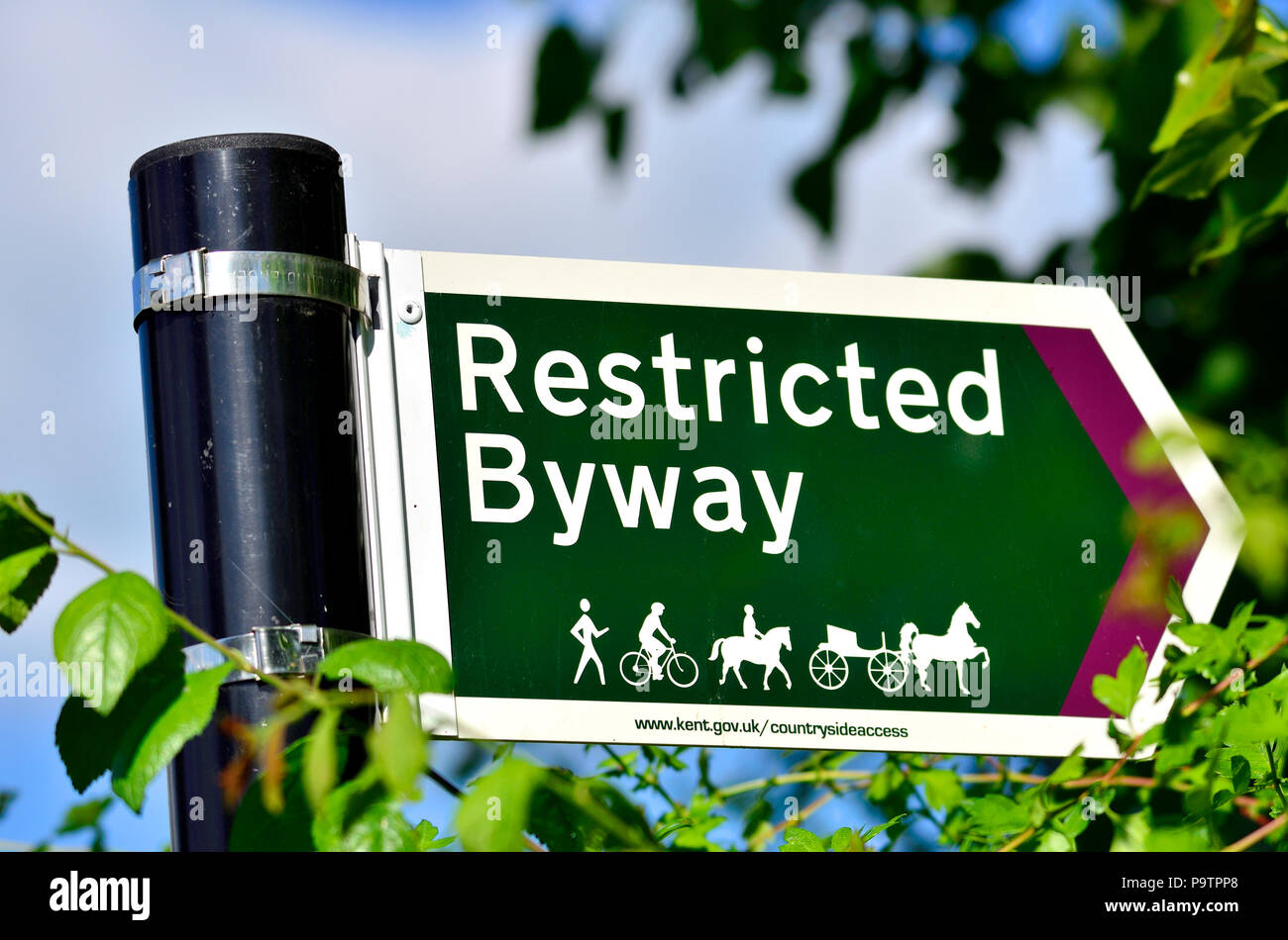 Restricted Byway sign in the countryside around Boughton Monchelsea village, Kent, England. Stock Photo