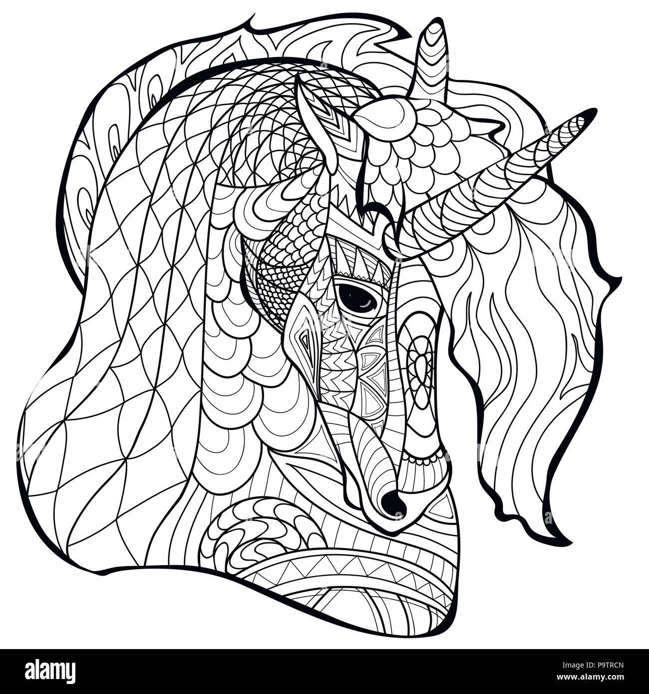 unicorn line, coloring page, coloring book, vector, pattern Stock Vector