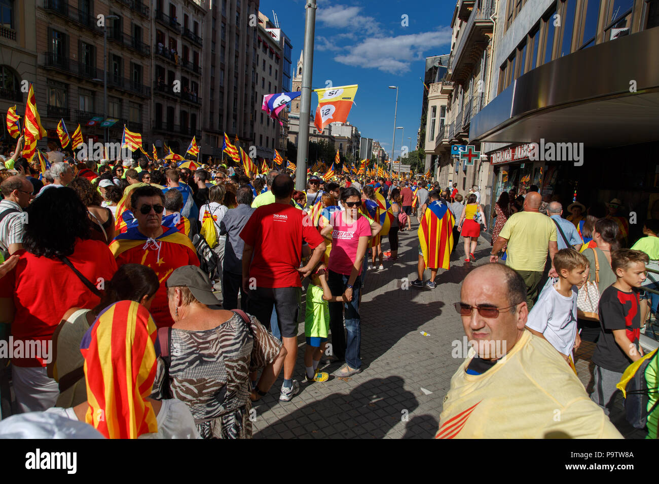 Barcelona, Catalonia, Spain, September 11, 2017: People on street on ...