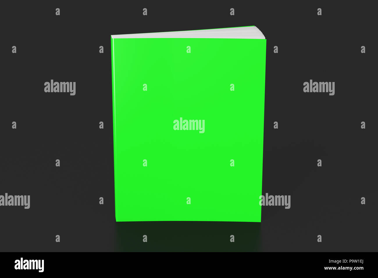 Blank green vertical soft cover book standing on black background. Isolated with clipping path around book Stock Photo