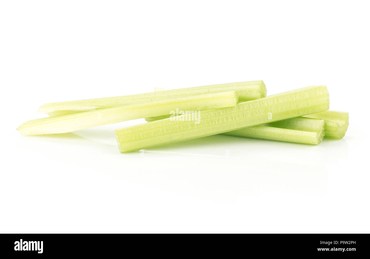 Fresh green celery sticks stack isolated on white background Stock Photo
