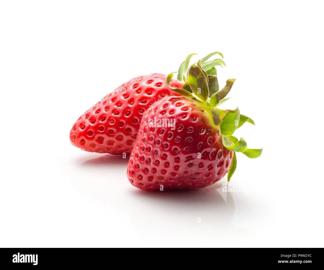 Two garden strawberries isolated on white background ripe fresh Stock Photo