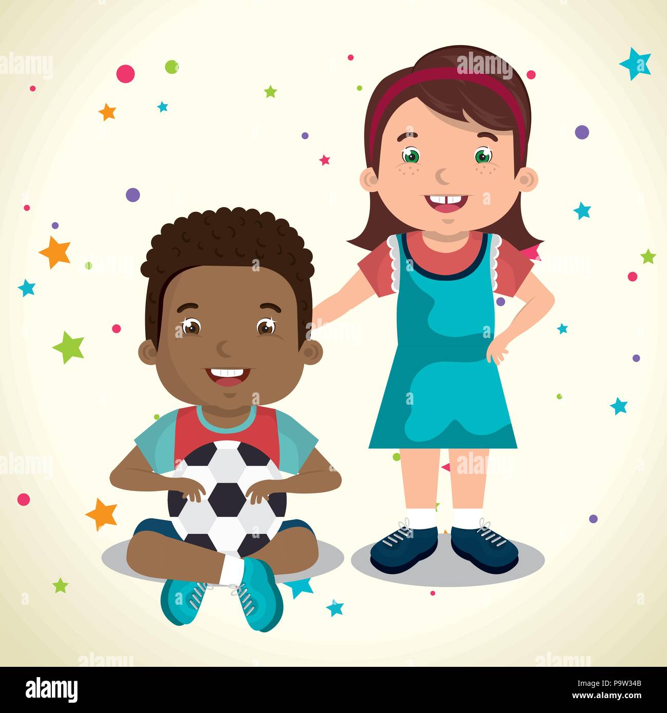 little boy and girl playing with toys characters vector illustration ...