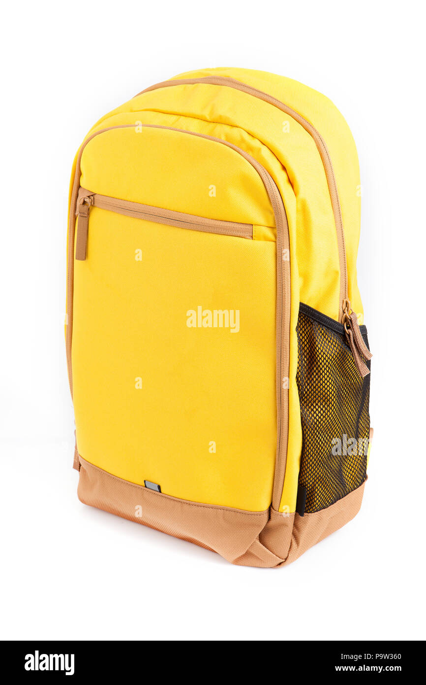 A yellow backpack isolated on white background Stock Photo Alamy