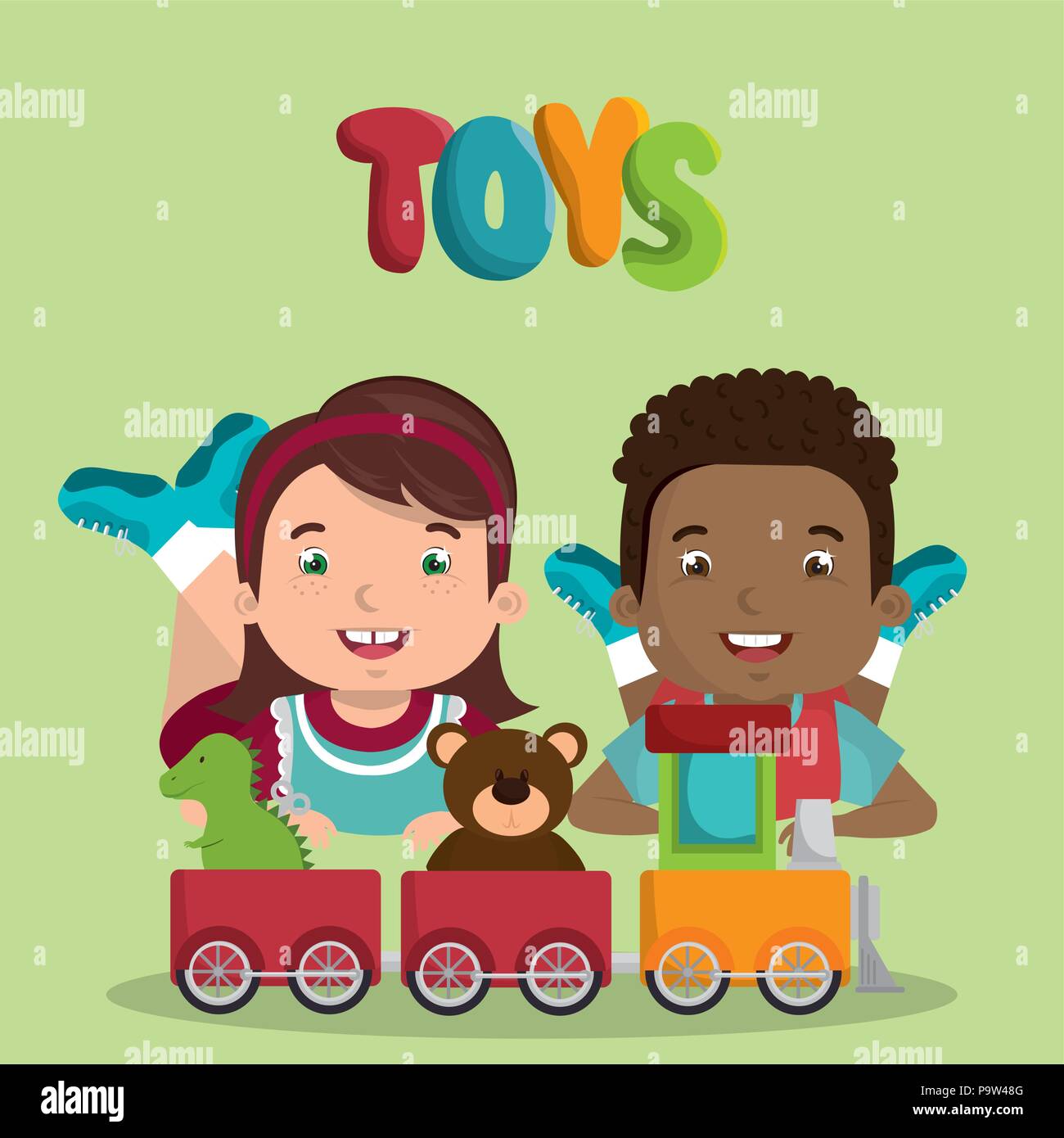 little boy and girl playing with toys characters vector illustration ...