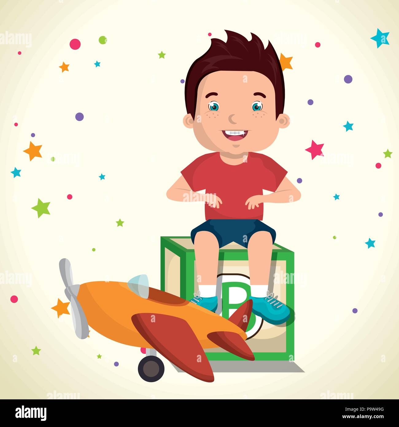 Little boy playing toy airplane Stock Vector Images - Alamy