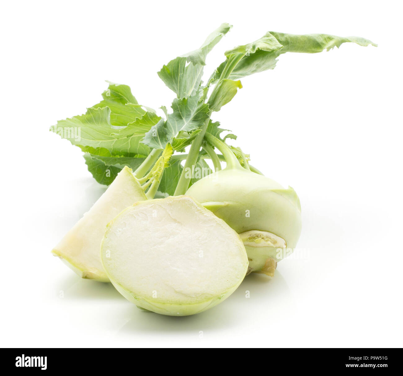 Kohlrabi (German turnip or turnip cabbage) one bulb one half and sliced