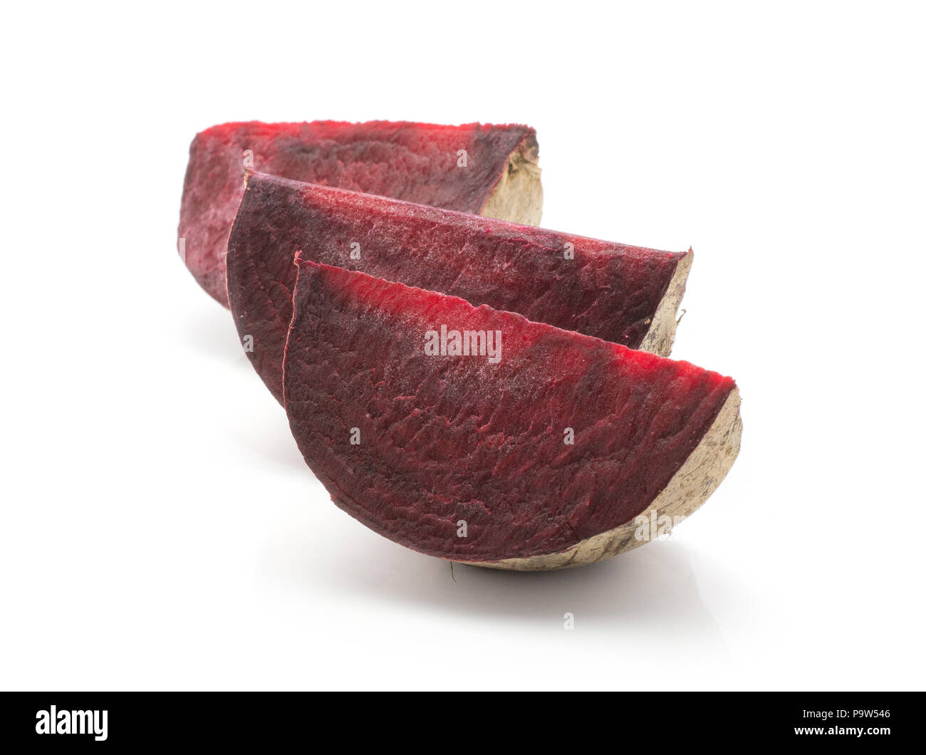 Three beetroot slices (raw red beet) isolated on white background fresh cut Stock Photo