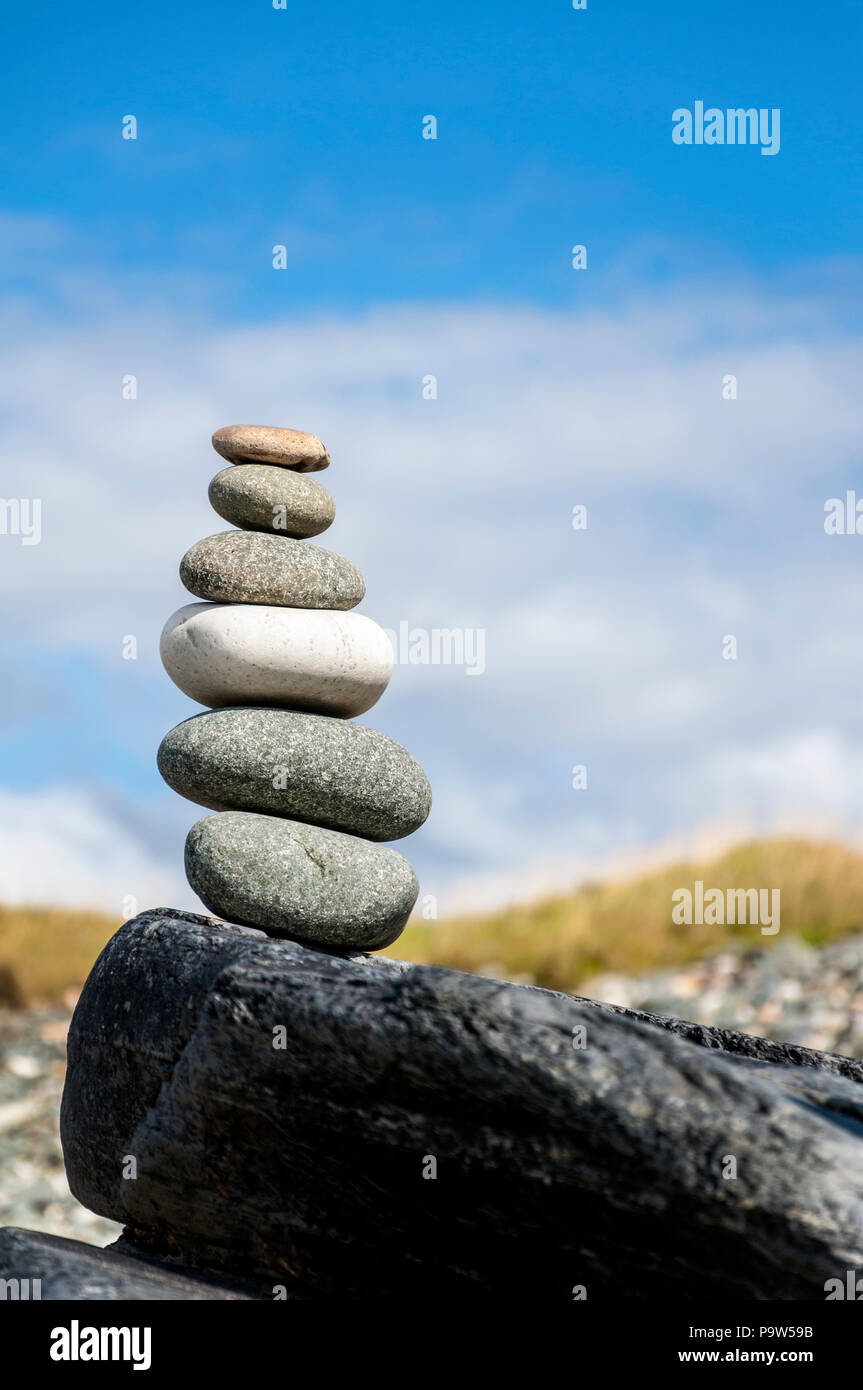 Rock piles or stacks on a beach Stock Photo