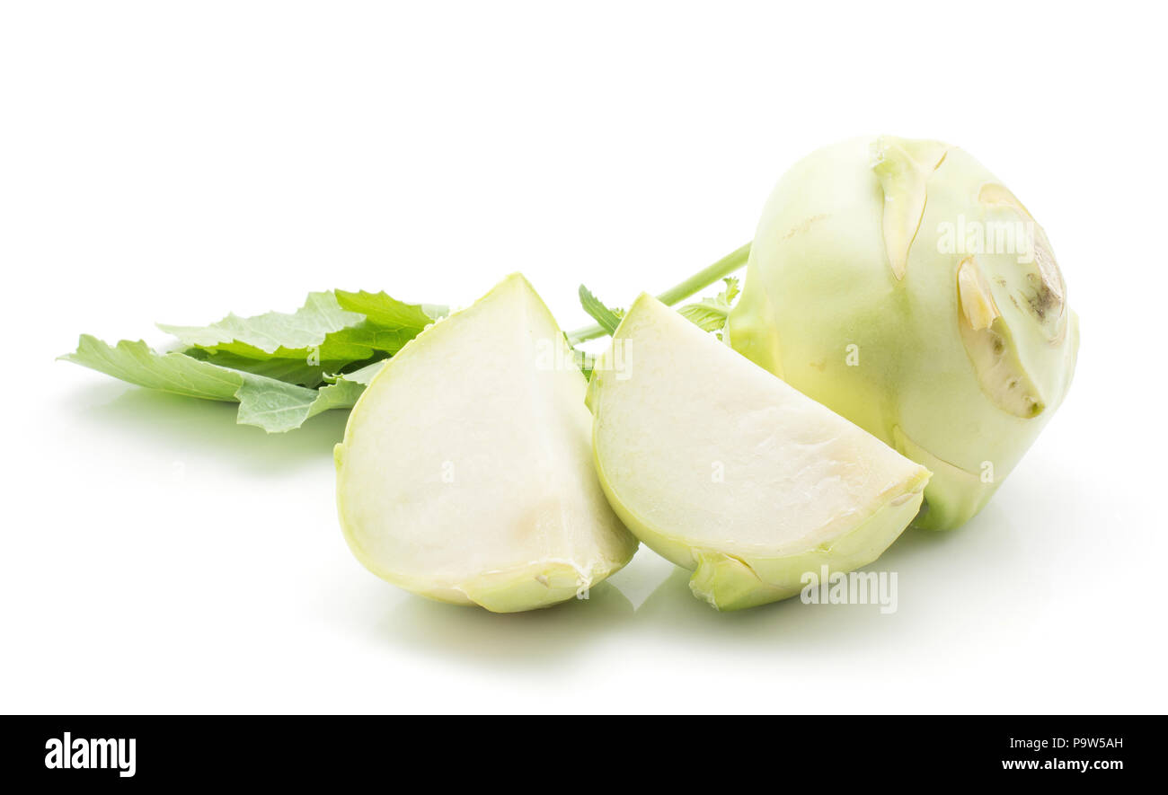 Kohlrabi (German turnip or turnip cabbage) with fresh leaves isolated