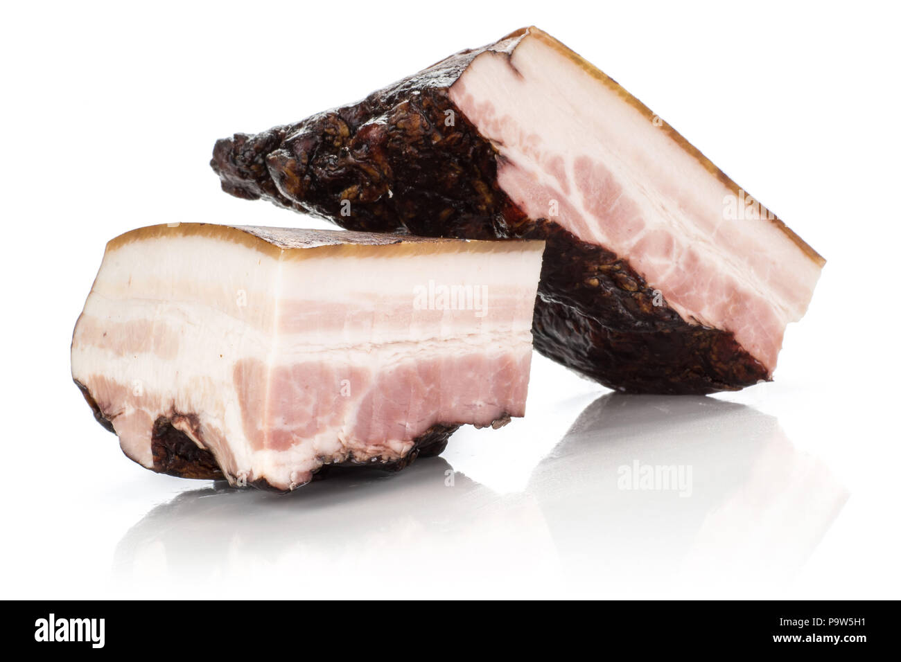 Group of two pieces of english bacon slab isolated on white Stock Photo Alamy