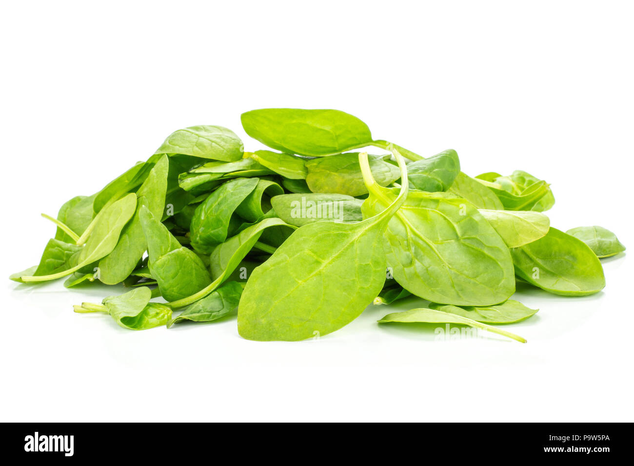 Fresh baby spinach stack isolated on white background group of leaves Stock Photo