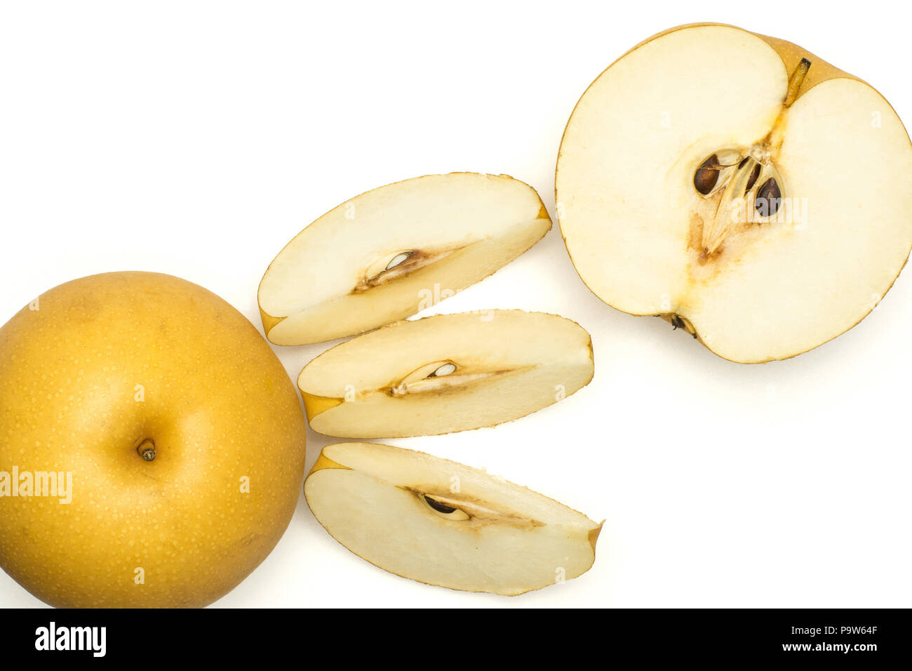Chinese golden pear top view Nashi variety isolated on white background ...