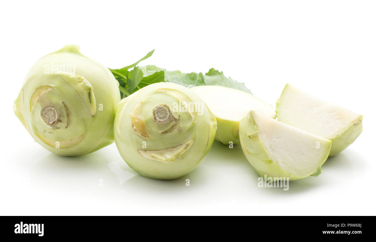 Kohlrabi (German turnip or turnip cabbage) set with fresh leaves
