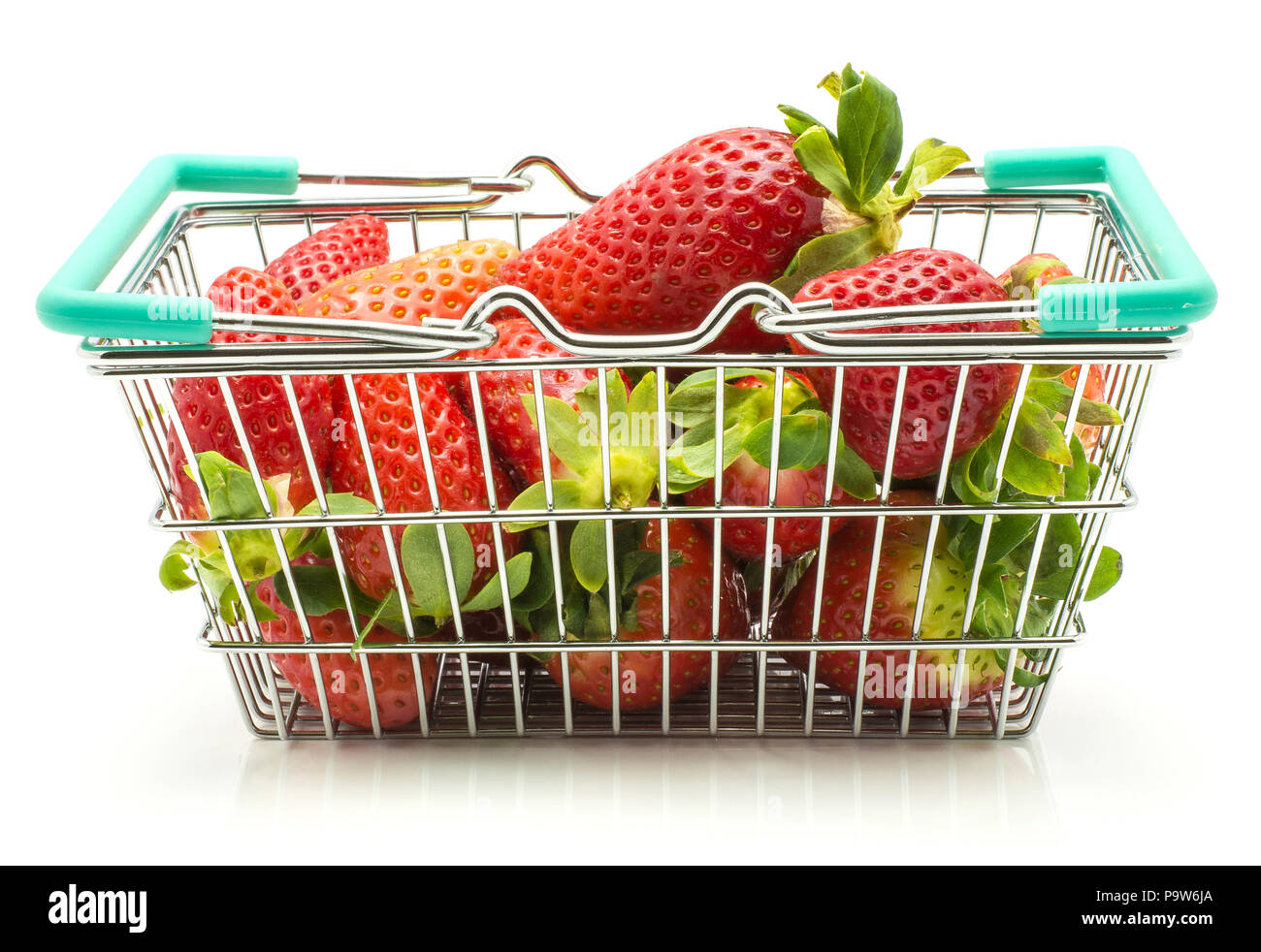 Fresh strawberries in a shopping basket isolated on white background Stock Photo