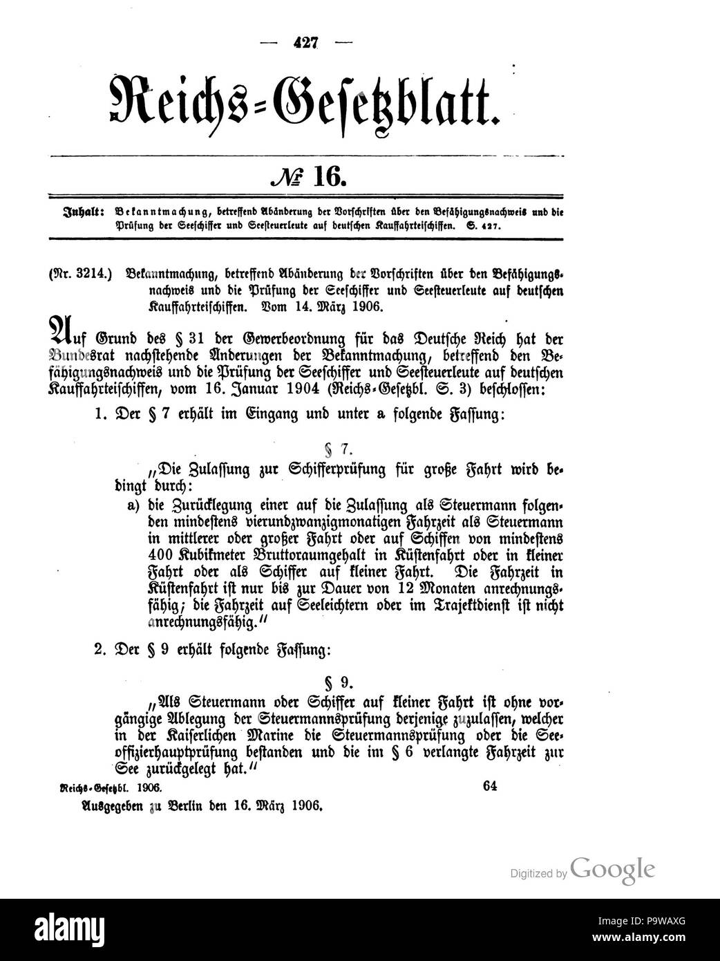 418 Deutsches Reichsgesetzblatt 1906 016 427 Stock Photo