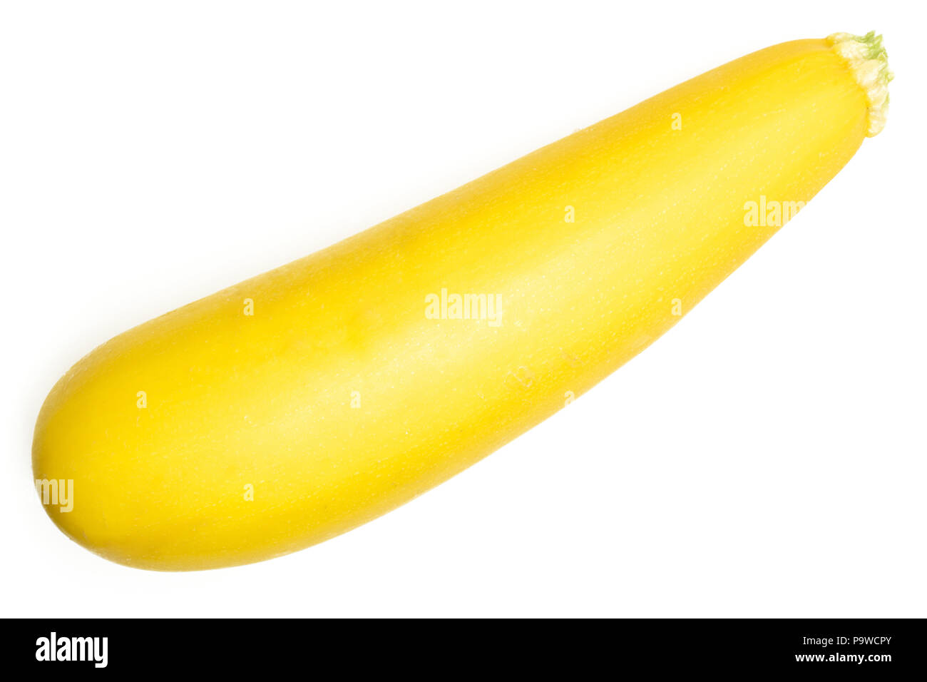 One whole raw yellow zucchini flatlay isolated on white Stock Photo