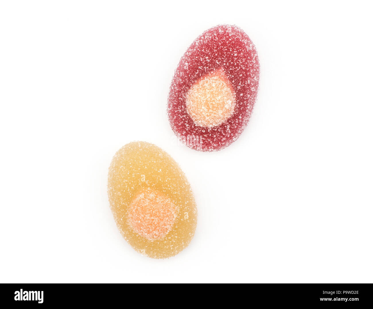 Two jelly Easter eggs top view isolated on white background two