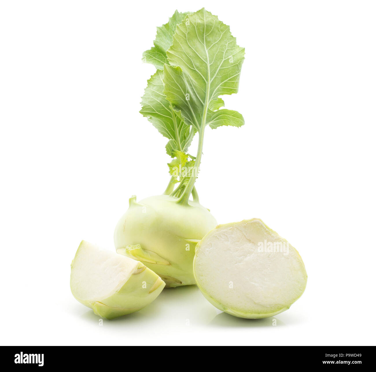 Kohlrabi (German turnip or turnip cabbage) with fresh leaves isolated