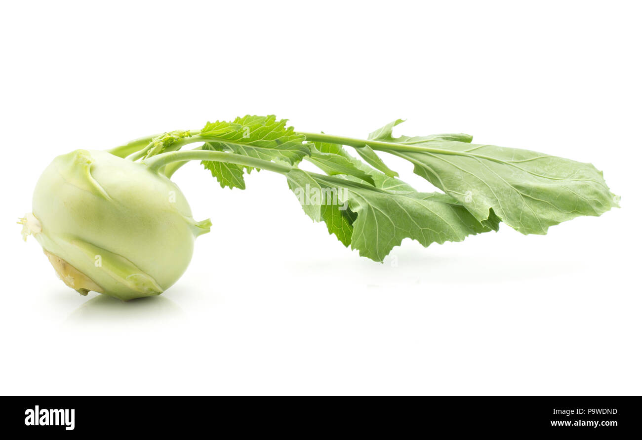 Kohlrabi (German turnip or turnip cabbage) with leaves isolated on