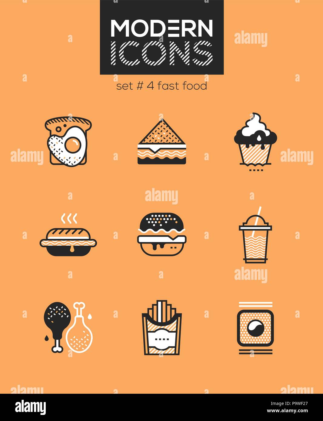 Fast food - set of line design style icons Stock Vector