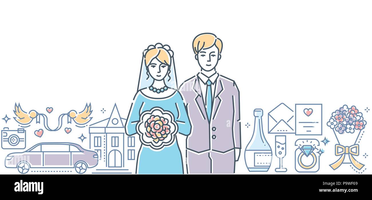 Wedding - colorful line design style illustration Stock Vector
