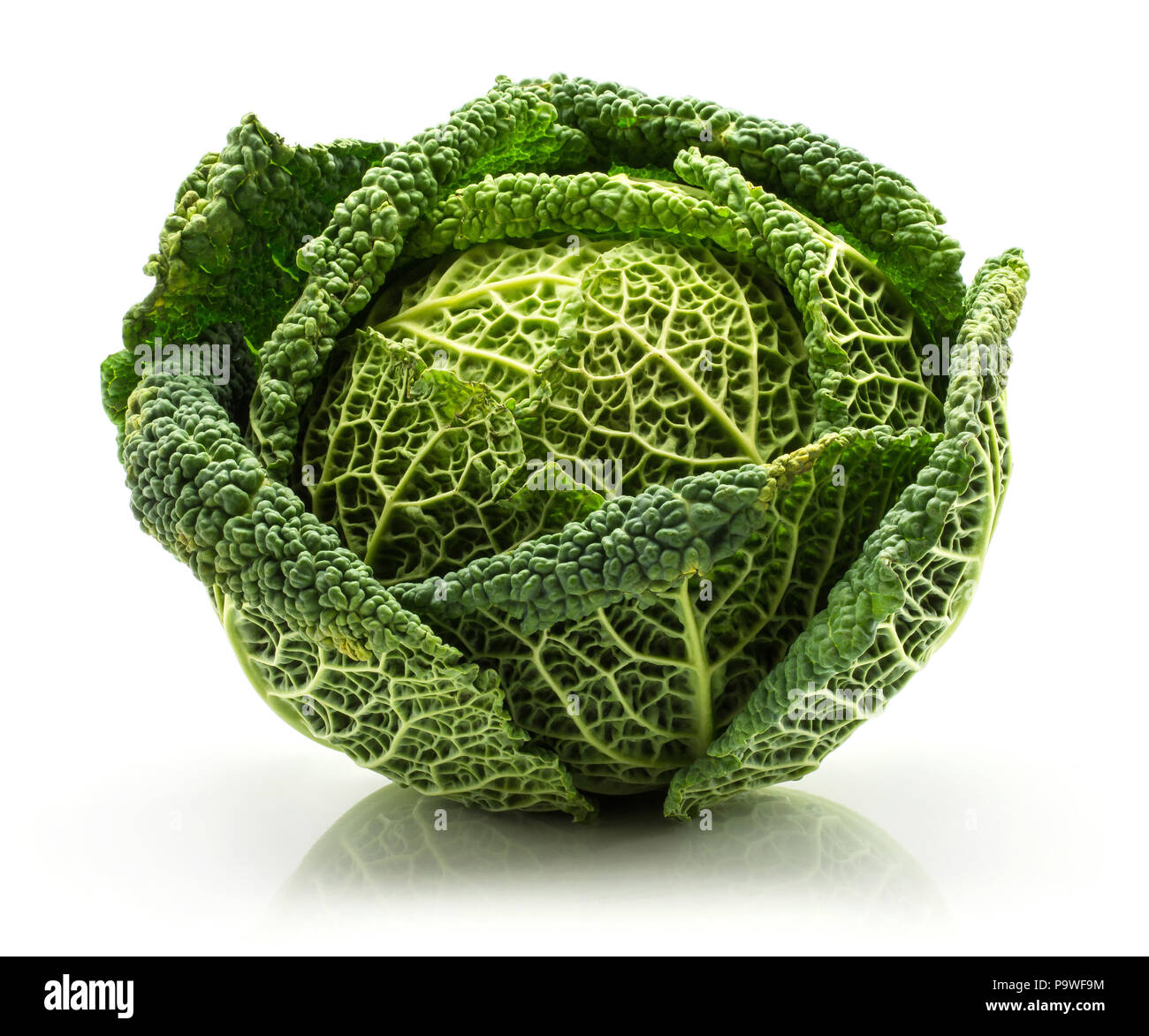 One savoy cabbage isolated on white background fresh green head Stock ...