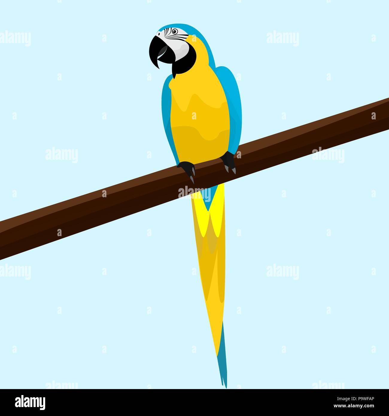 A cute parrot sitting on a branch of a tree vector illustration Stock Vector