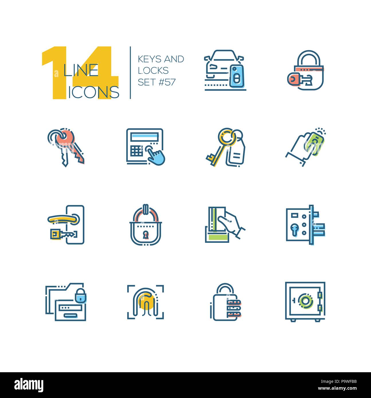 Keys and locks - modern thin line design icons set Stock Vector Image ...