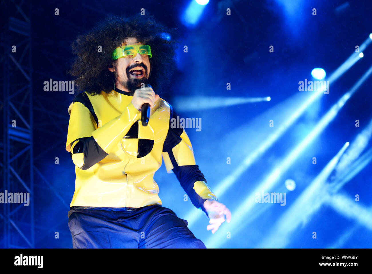 0 ROME - July 16, 2018: The concert of 'Caparezza' at the 'Rock in Roma” in Capannelle Stock Photo