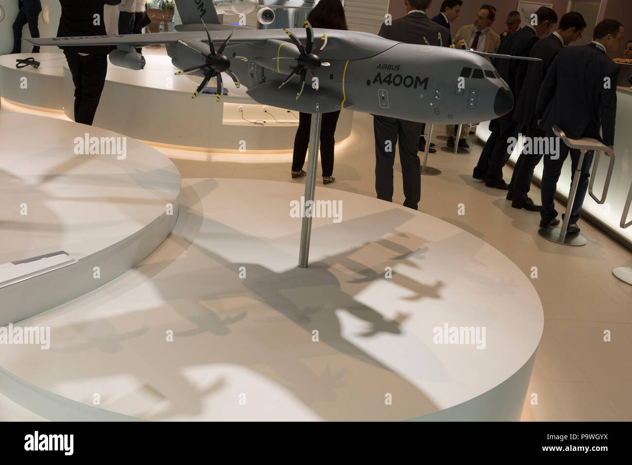 A scale model of the Airbus A400-M transporter aircraft in the company's hospitality chalet at the Farnborough Airshow, on 18th July 2018, in Farnborough, England. Stock Photo