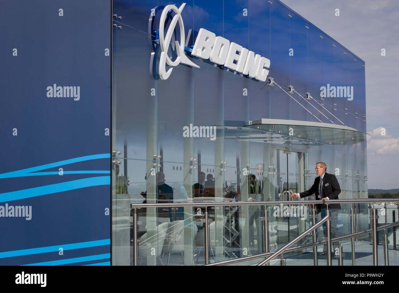 The Boeing hospitality chalet at the Farnborough Airshow, on 16th July 2018, in Farnborough, England. Stock Photo