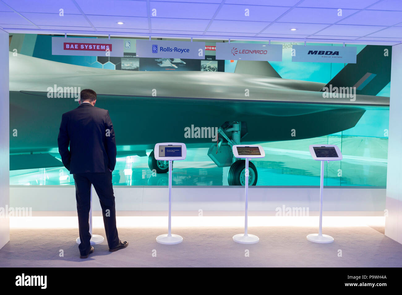 A scale model of the BAE Systems Tempest fighter, a replacement for the Typhoon, in the company's exhibition hall at the Farnborough Airshow, on 18th July 2018, in Farnborough, England. Stock Photo