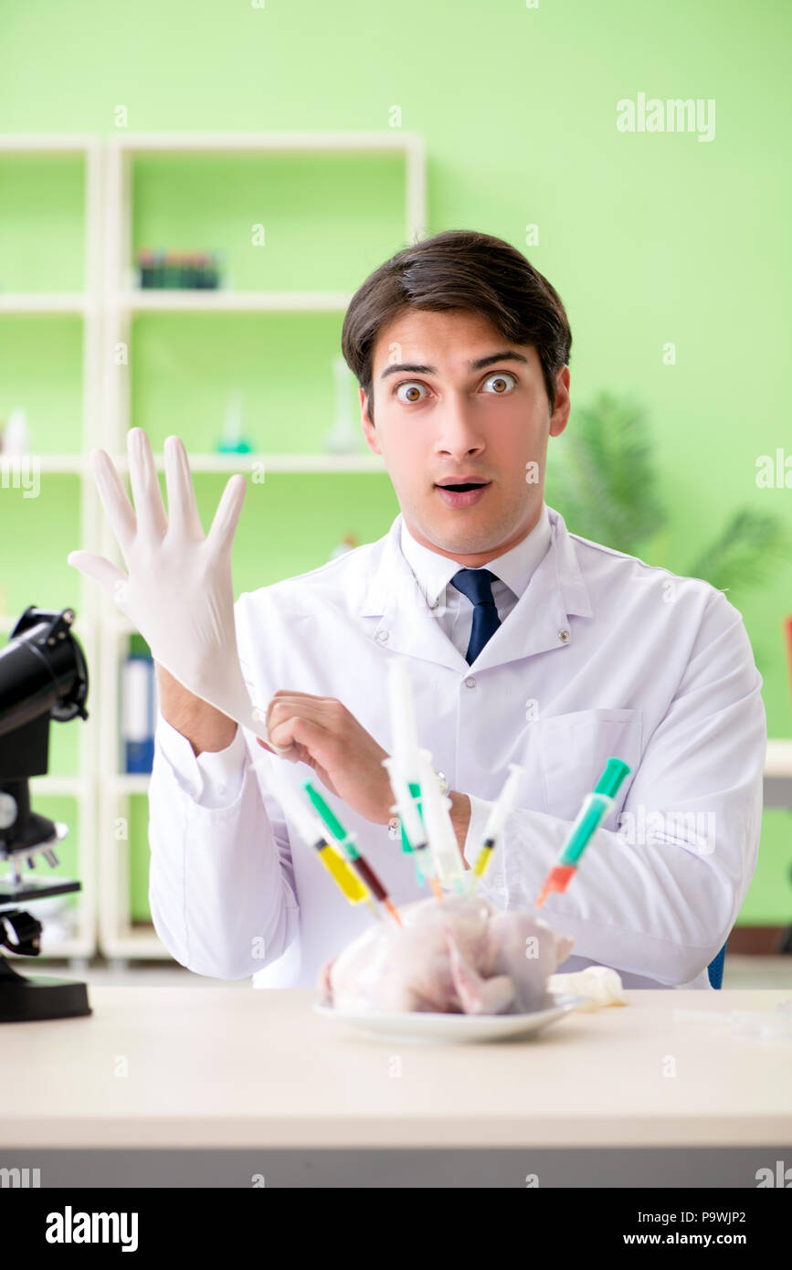 Lab assistant testing GMO chicken Stock Photo Alamy