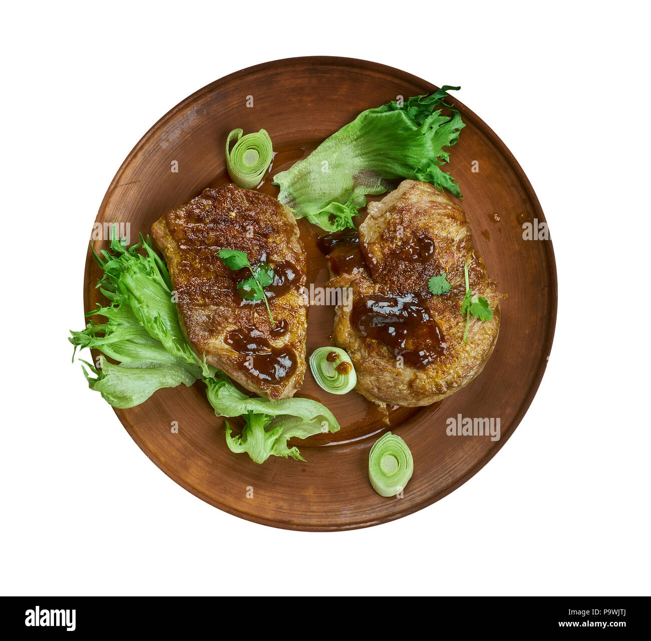 Brown Sugar Pork Chops with Peach Barbecue Sauce Stock Photo Alamy