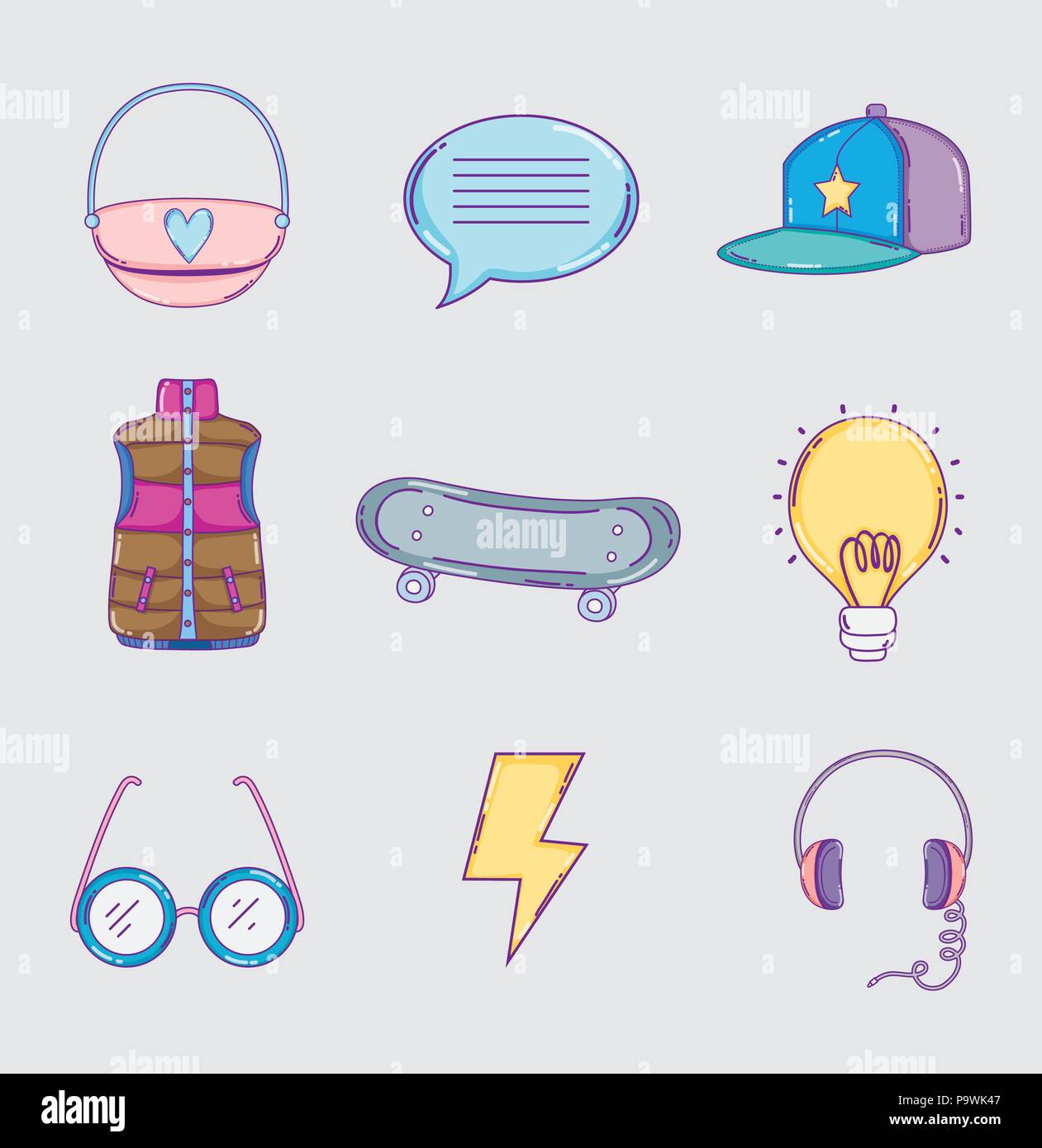 Set of youth culture icons Stock Vector