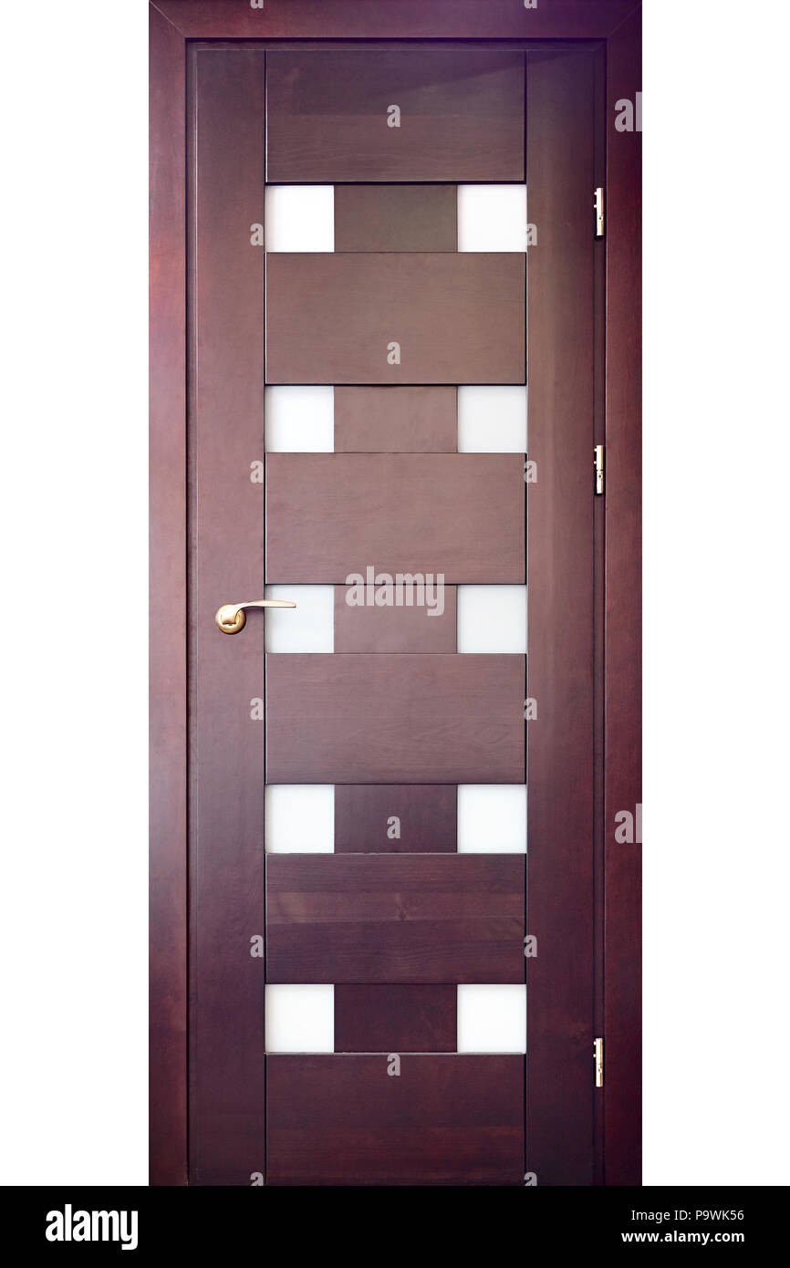 Wooden Interior Door Of Red Oak With Brass Handle And Insets