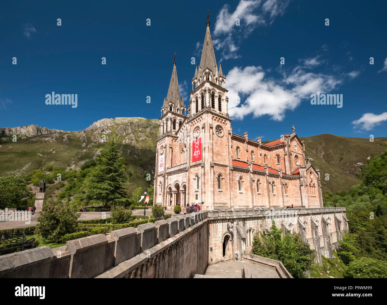 Basilica of Covadonga, Santa Maria la Real Basilica, Picos de Europa National Park, Covadonga, Cangas de Onís, Asturias, Spain Stock Photo