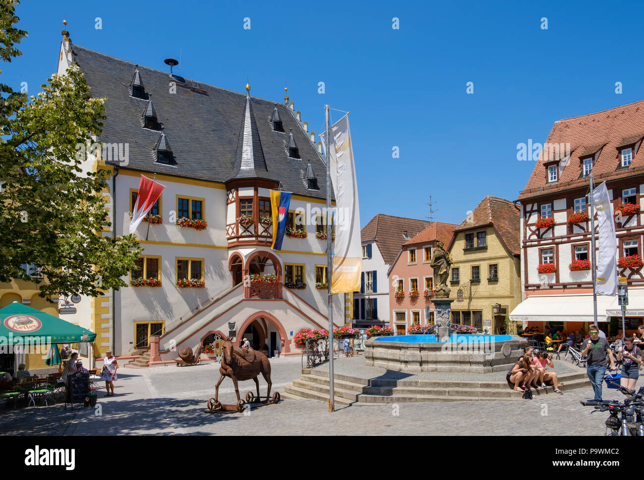 Town Hall, Market Square, Volkach, Lower Franconia, Mainfranken, Franconia, Bavaria, Germany Stock Photo