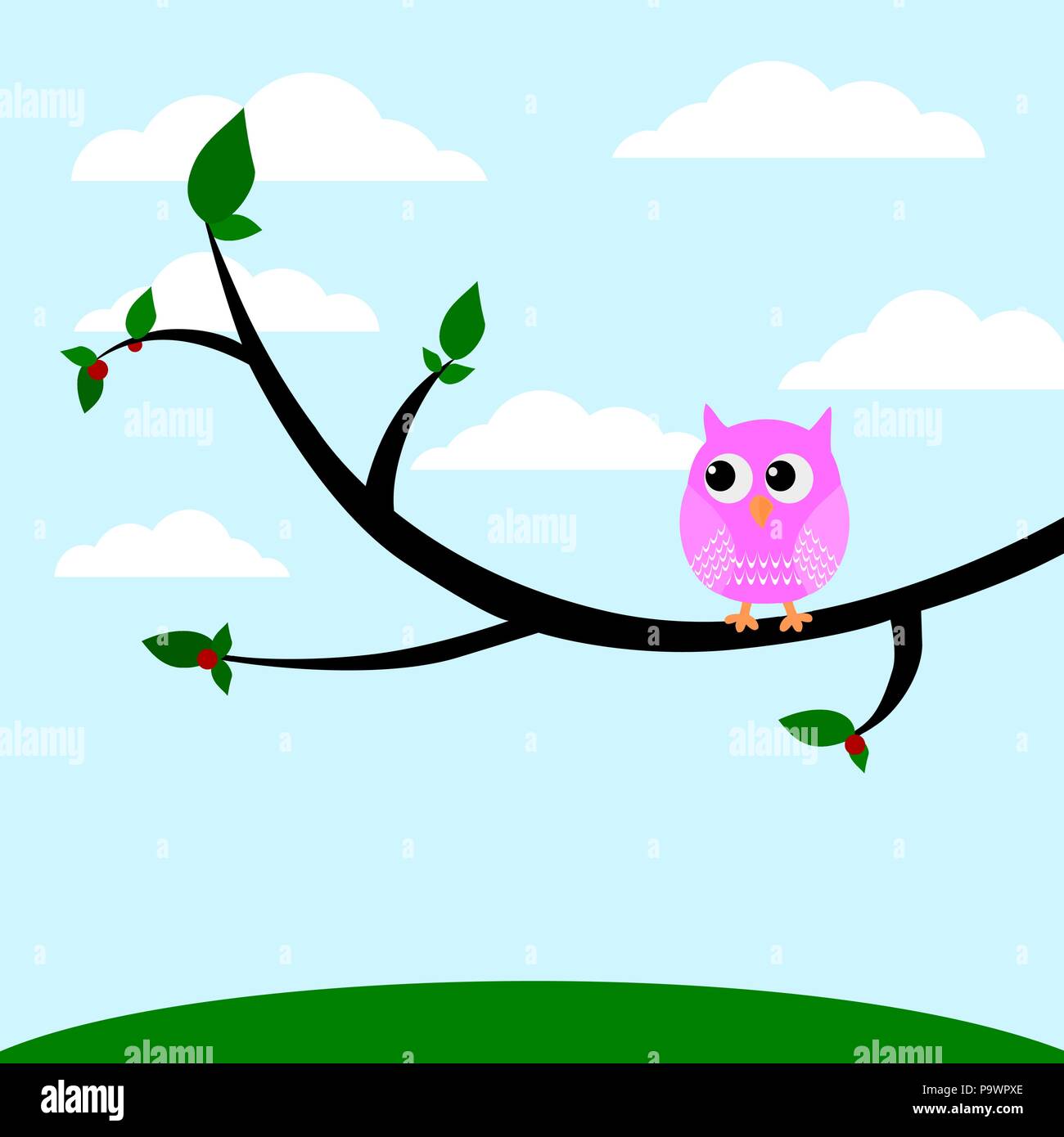 A cute owl sitting on a branch of a tree vector Stock Vector Image ...
