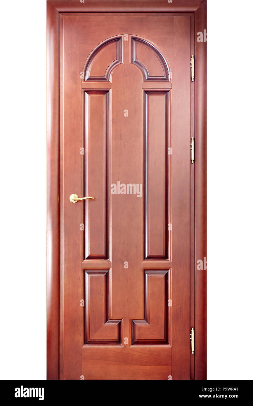 Wooden Interior Carved Door In A Door Frame Made Of Cherry