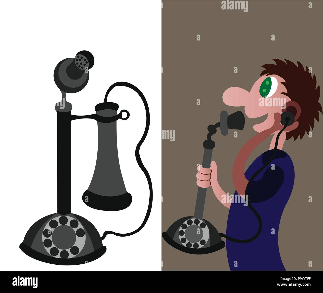 a person using a very early form of the telephone Stock Vector