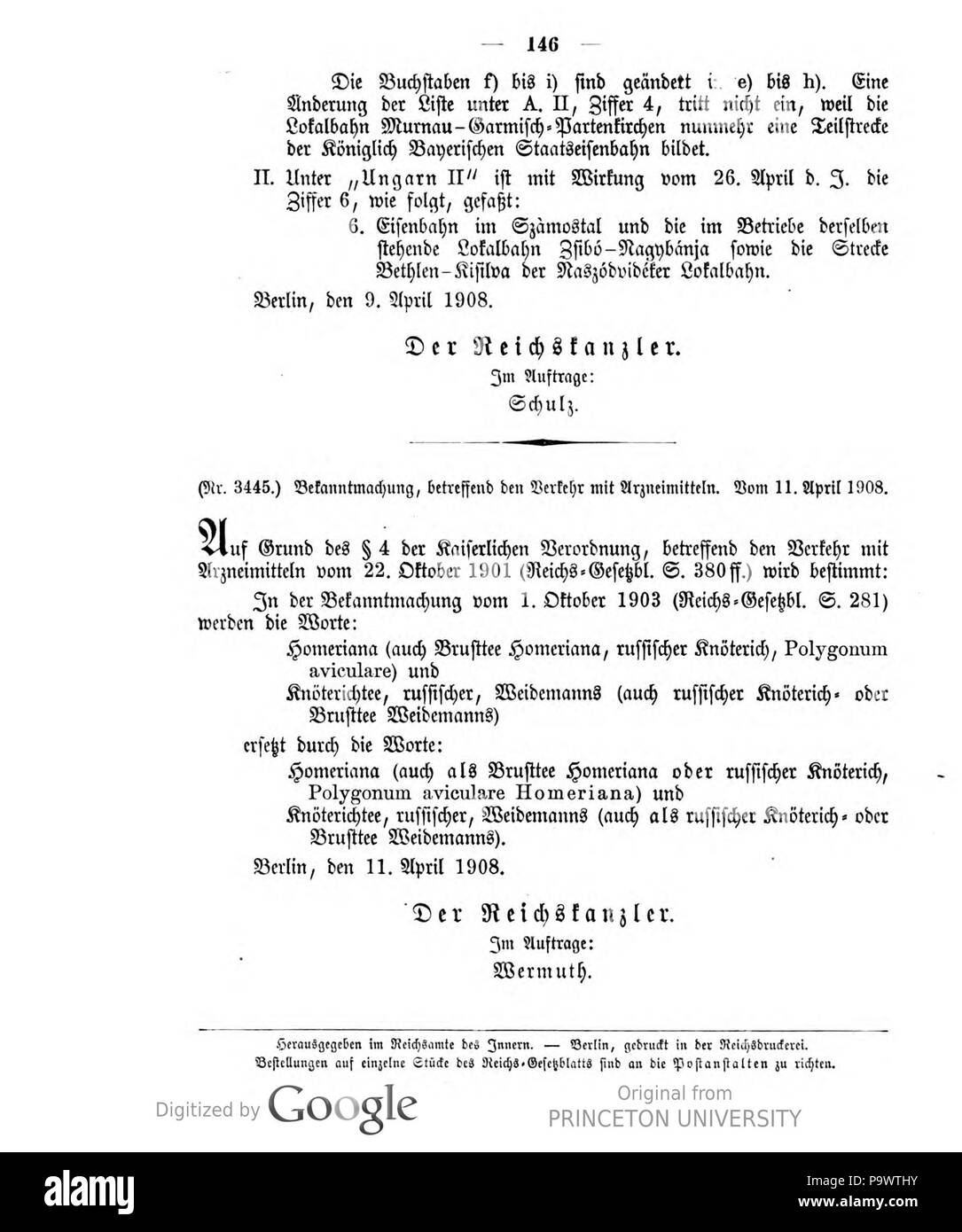 427 Deutsches Reichsgesetzblatt 1908 016 146 Stock Photo