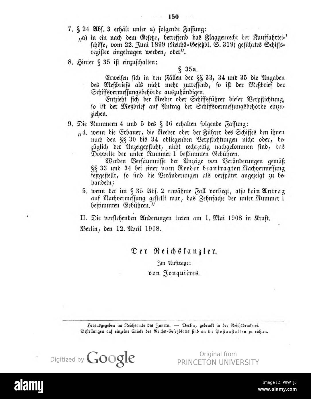 427 Deutsches Reichsgesetzblatt 1908 017 150 Stock Photo
